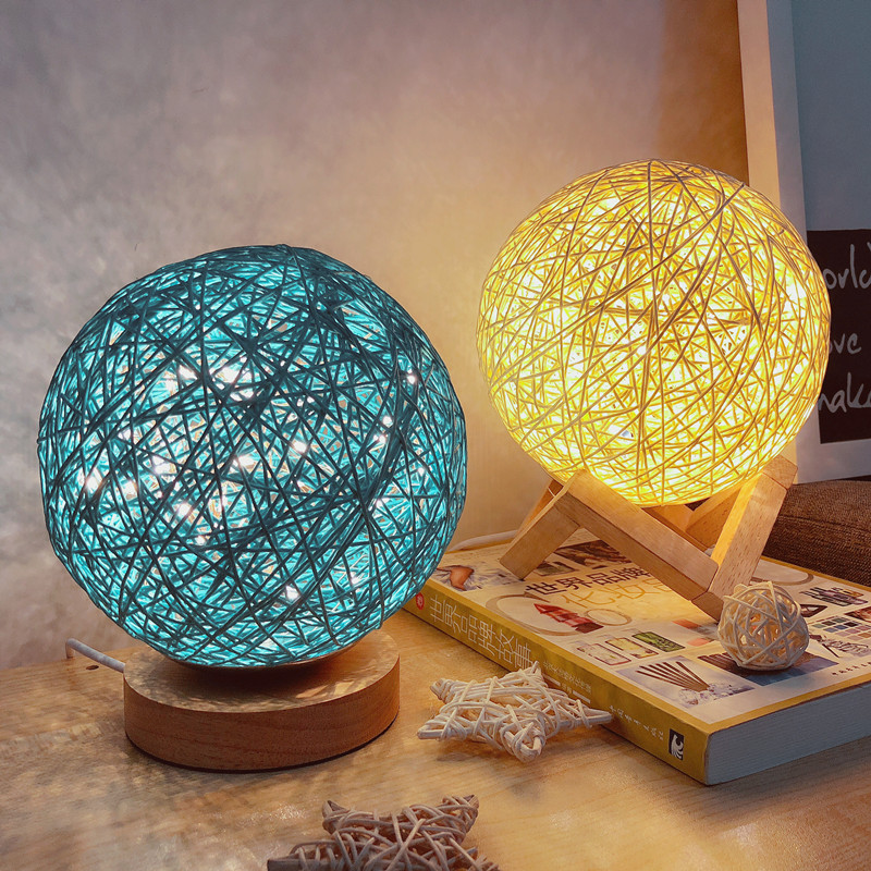 Innovative fancy bedroom LED bedside rattan ball night light decorative can also be used as a birthday gift