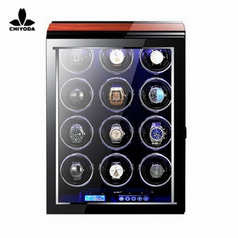 CHIYODA Watch Winder for 12 Watches Automatic Watch Box with Quiet Mabuchi Motor LCD Touch Screen Remote Control