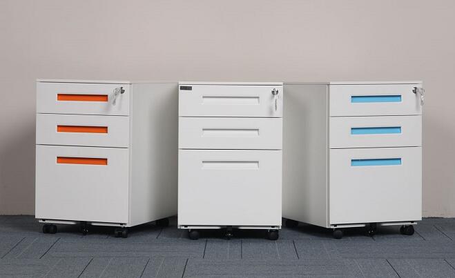 Metal Mobile Pedestal with Handle Drawers File Cabinet