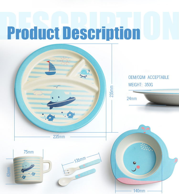 Cathylin New Arrival Bamboo Fiber Kids Dinnerware Set Cartoon Pattern Dinner Plates Set Unbreakable Dinnerware