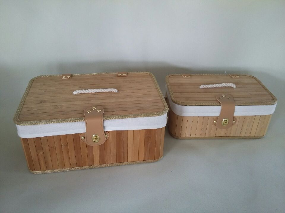 Hot sale bamboo storage box storage bin with lid brown color rectangle basket 