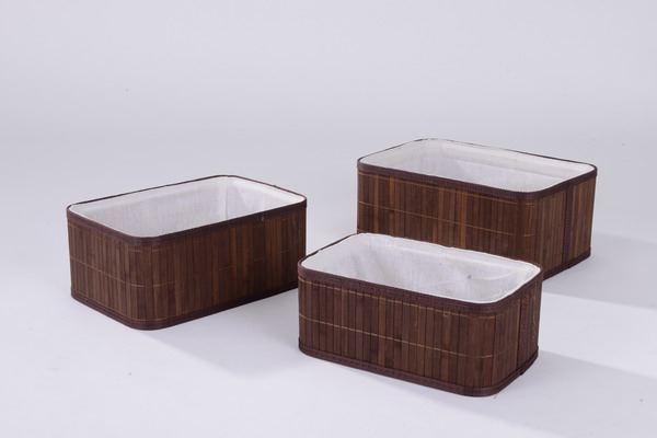 Hot sale bamboo storage baskets with polyester fabric liner rectangle shape storag box 