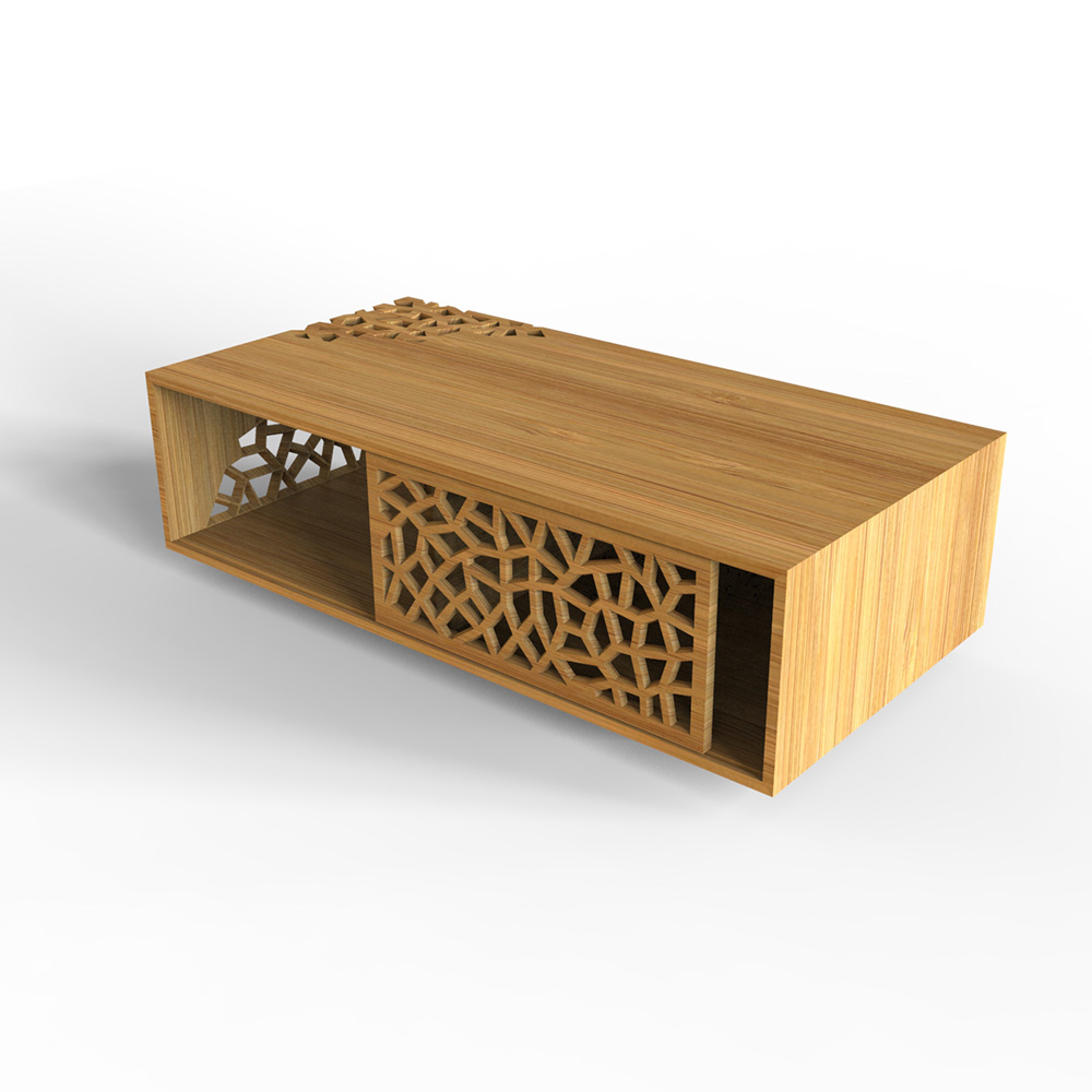 Slide Solid Bamboo Coffee Table with Sliding door
