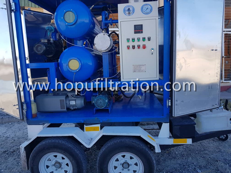 Mobile Trolley Mounted Transformer Oil Filtration Machine movable insulation oil purifier with car wheels trailer