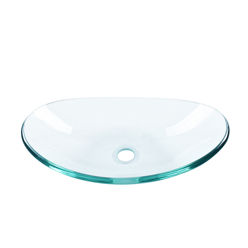 Oval Shape Clear Glass Bathroom Vessel Sink