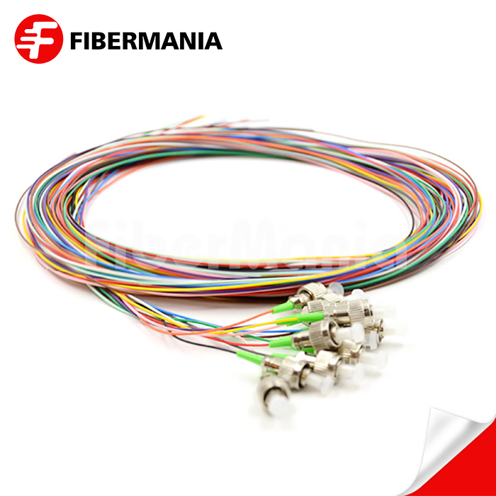12 Fibers FCAPC 9125 Single Mode ColorCoded Fiber Optic Pigtail Unjacketed