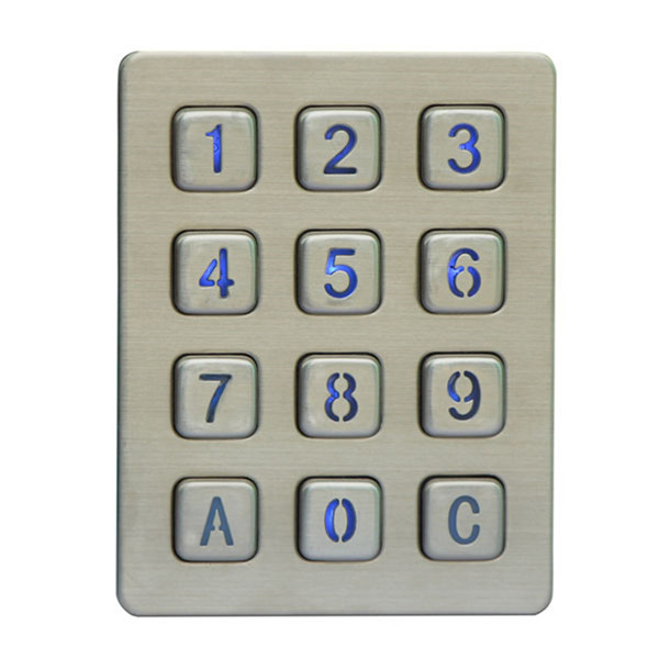 Access control backlit numeric 12 button door keypad