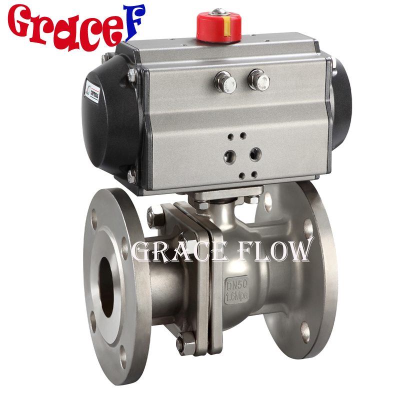 flanged stainless steel valve with double acting or spring return pneumatic actuator