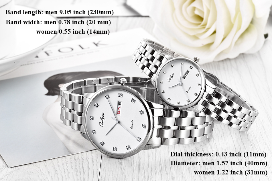 ONLYOU fashion diamond women watch stainless steel band wristwatch week display ladies dress watches