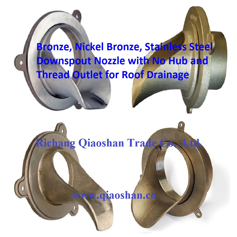 210 Bronze Nickel Bronze Downspout Nozzle with NoHub and Thread Outlet for Roof Drainage