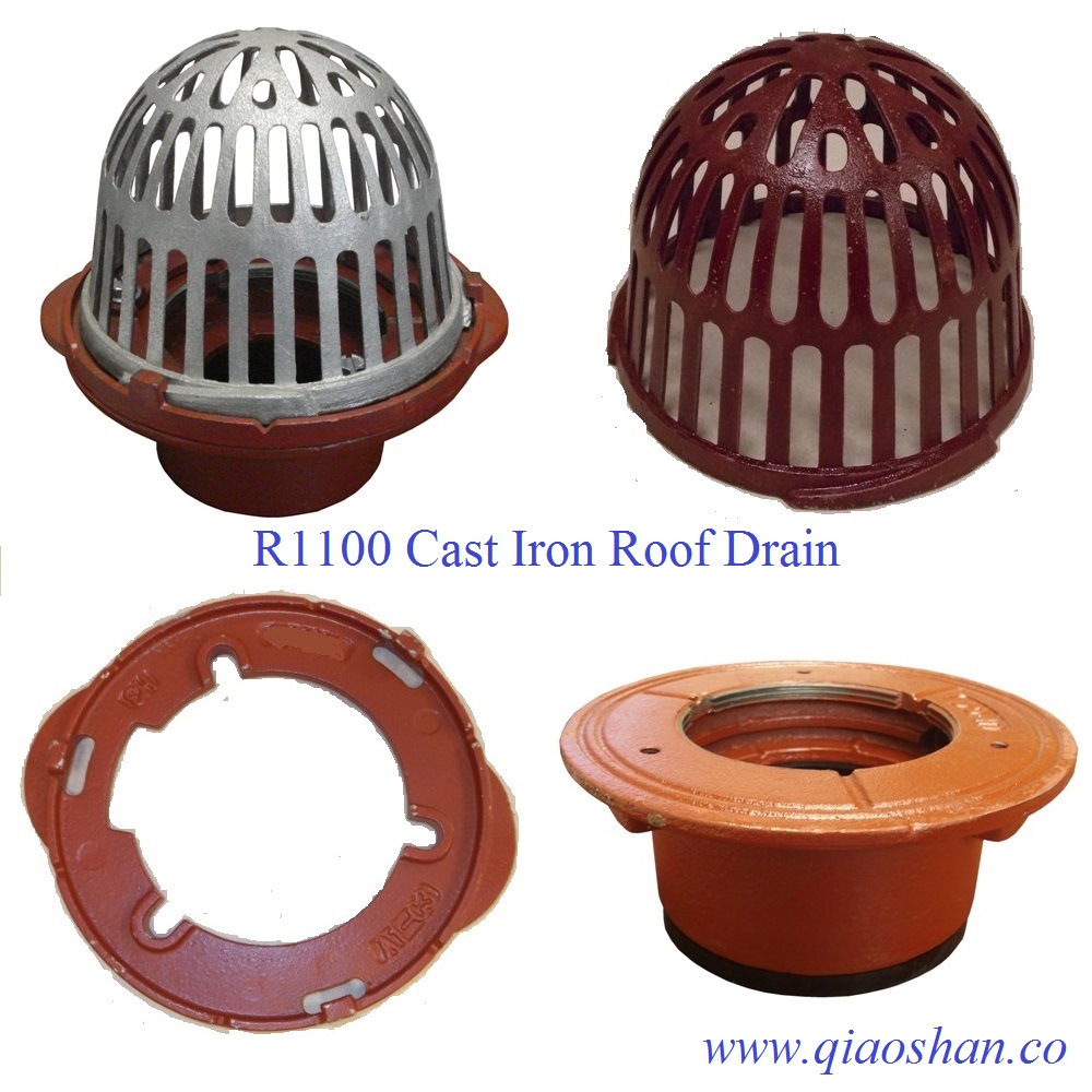 R1100 series Cast Iron Roof Drain with A1C3 Clamp and A1 Body with 26 NoHub and Push On Outlet