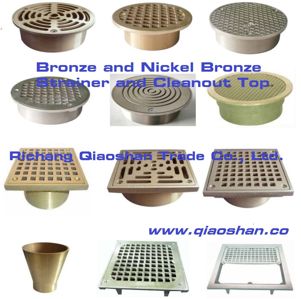 Round and Square Bronze Strainer and Cleanout Top for Floor Drains