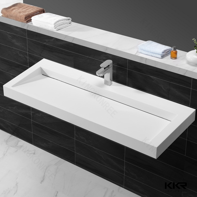 Solid surface wall mounted basin integrated rectangular bathroom sink