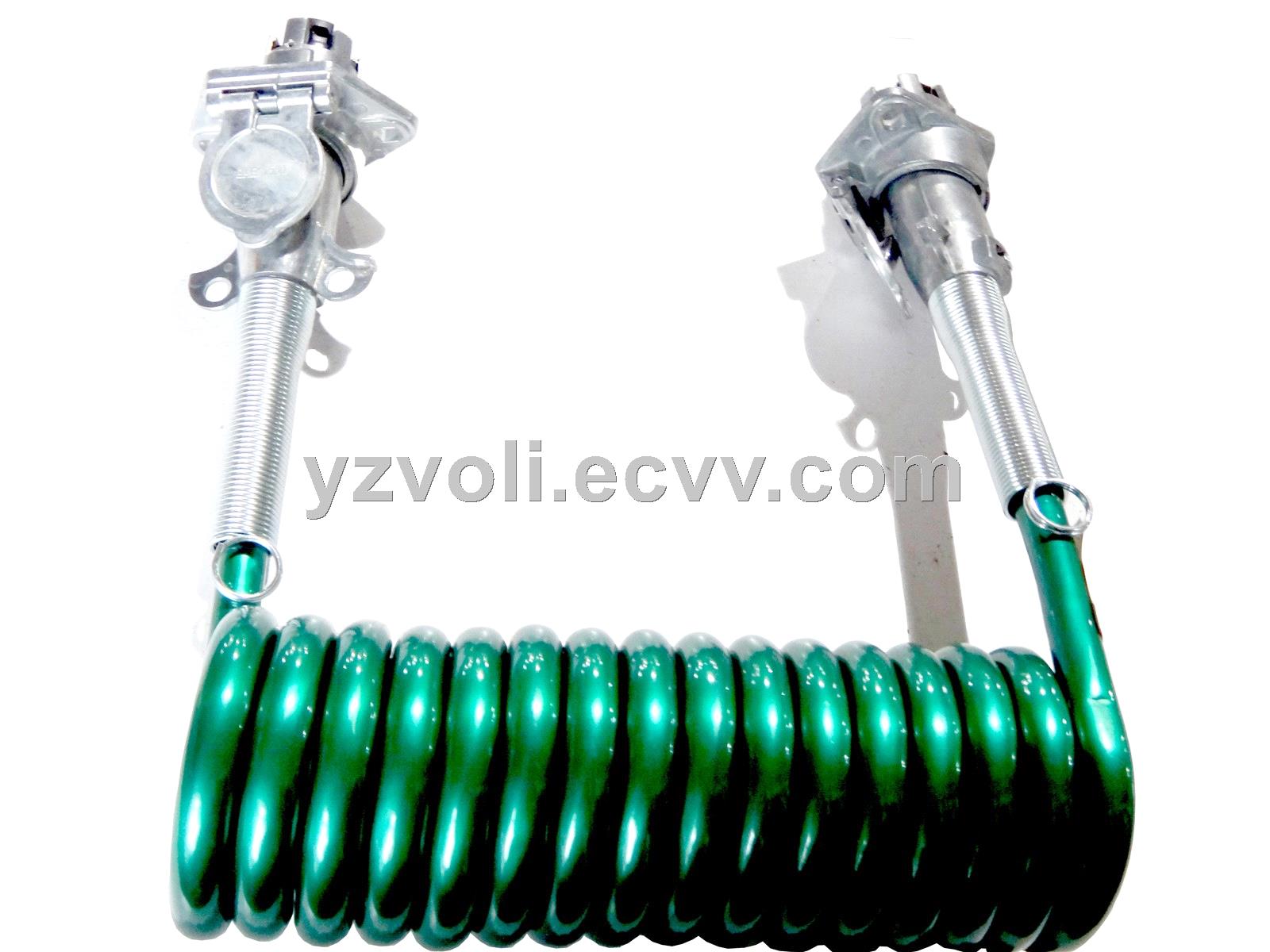 Trailer Connector Coiled Green Cable Truck ABS Power Cord 7 Core