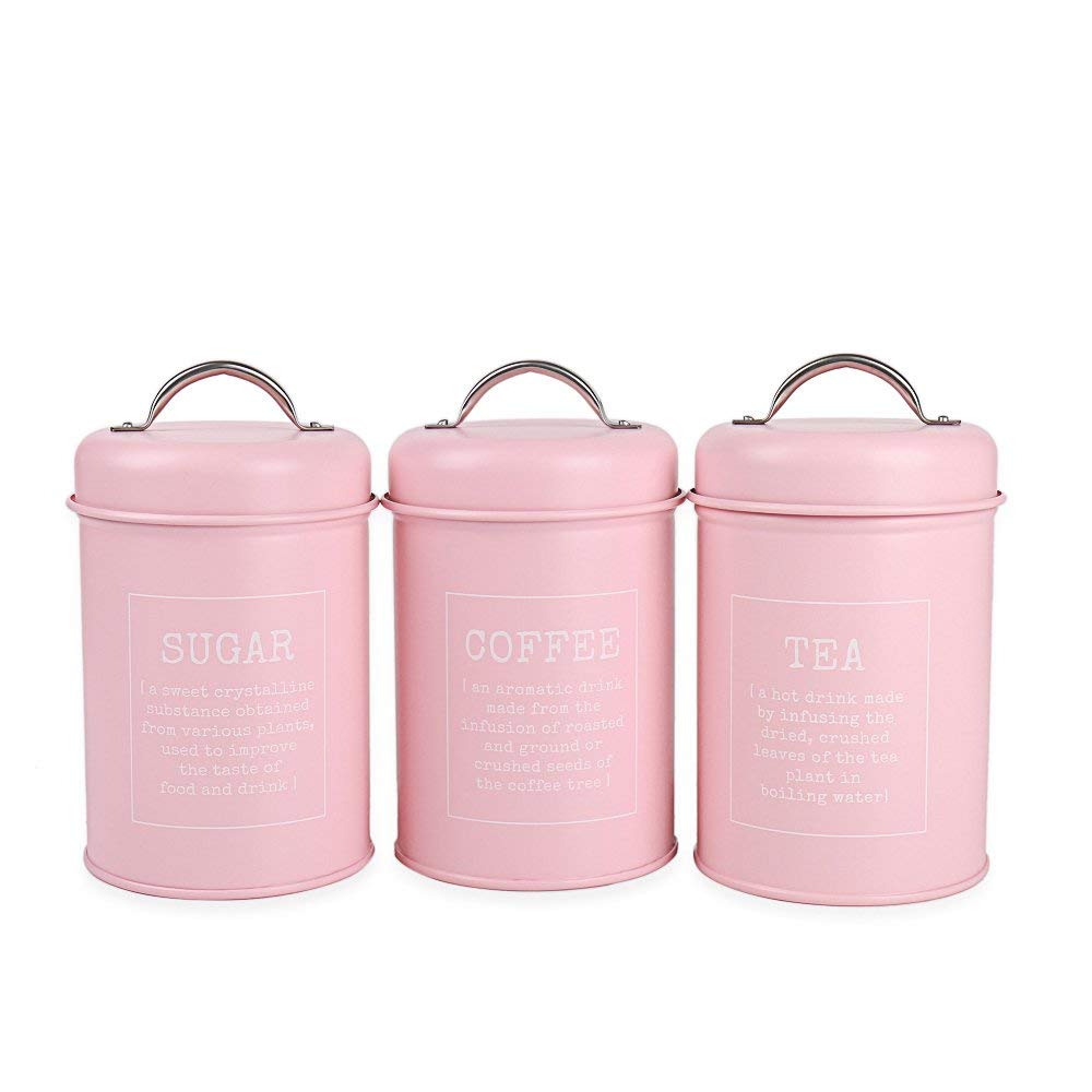 3 pieces metal tea coffee sugar canister sets jars tin