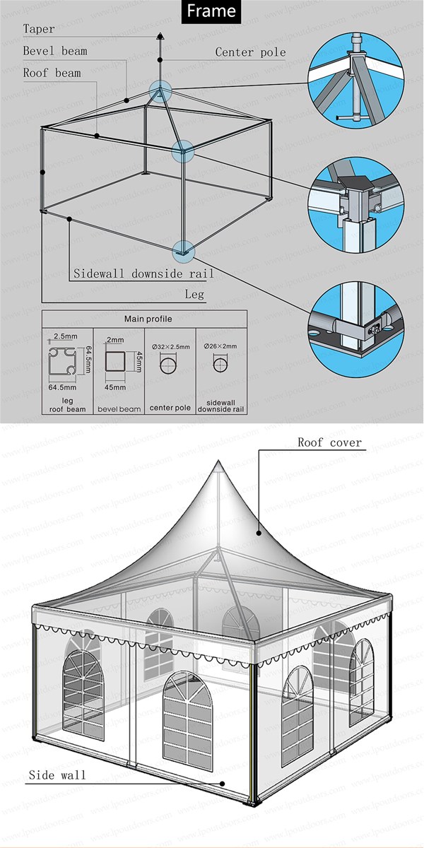 Outdoors aluminum frame pagoda marquee tent for wedding event