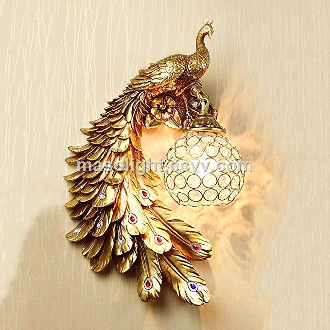 Luxurious resin gold animal wall lamp led peacock night light