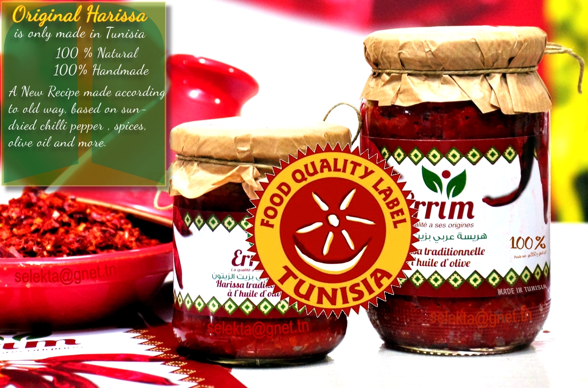 Tunisian spicy harissa red chili pepper paste spicy with healthy fruity mediterranean olive oil