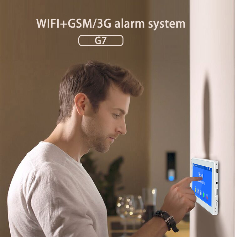 7 inch full screen APP 3G WIFI Home security alarm system with 99 wireless zones support camera anti theft alarM
