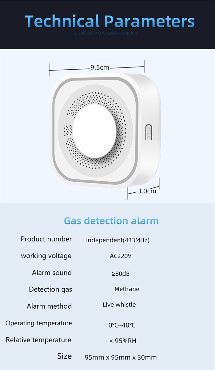 Factory Price Wireless 433mhz standalone Gas detector alarm for home kitchen security gas leak detector