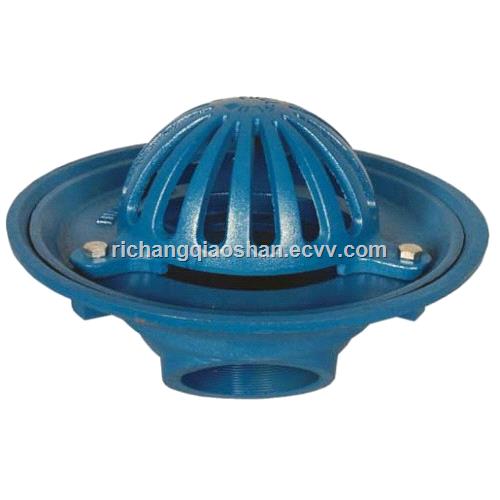 Ductile Iron fullflow roof outlet with round dome or flat grate