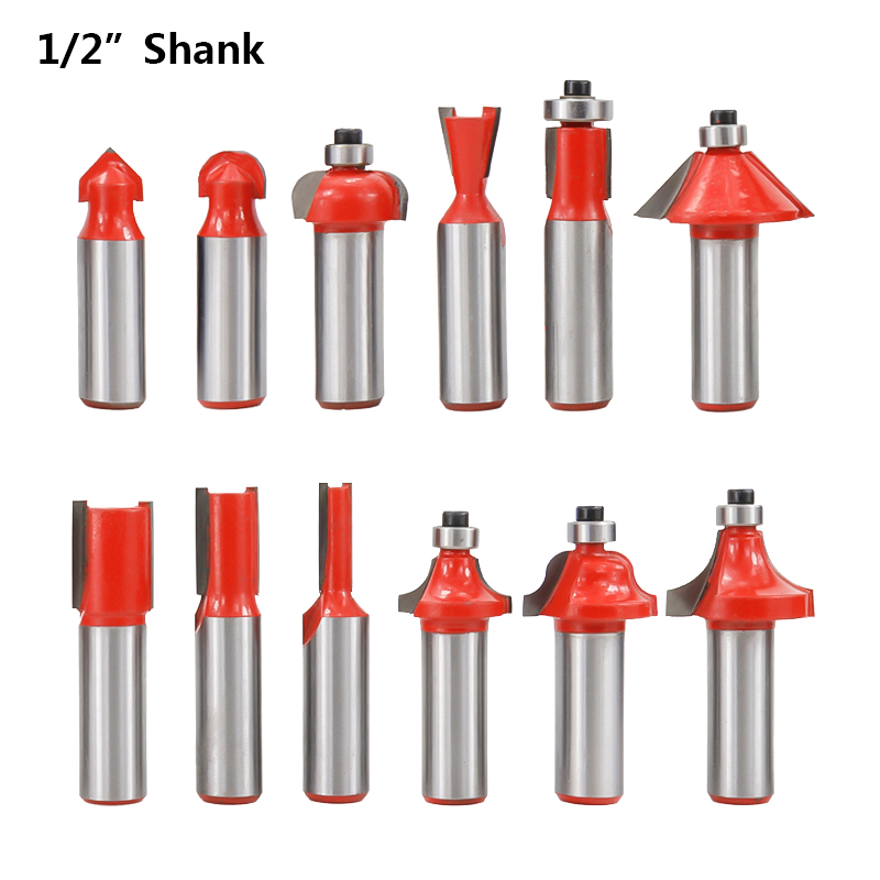 12pcs In Wooden Box Woodworking Milling Cutters Set Shank Carbide Router Bit Cutting Tools 12 14