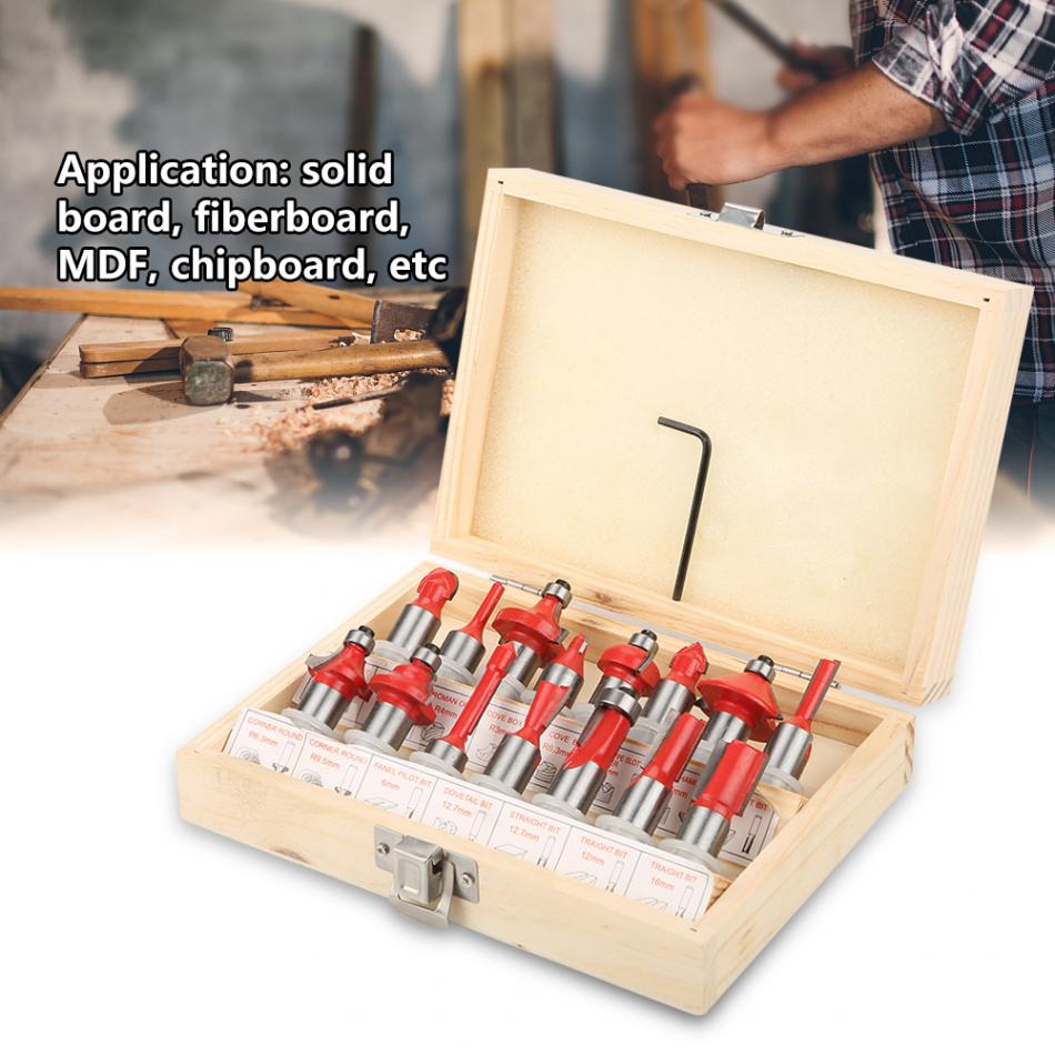 15pcs Woodworking Cutter Set in Wood Case Box 12 12127mm Shank RouterBit WoodworkingTools MillingCutter