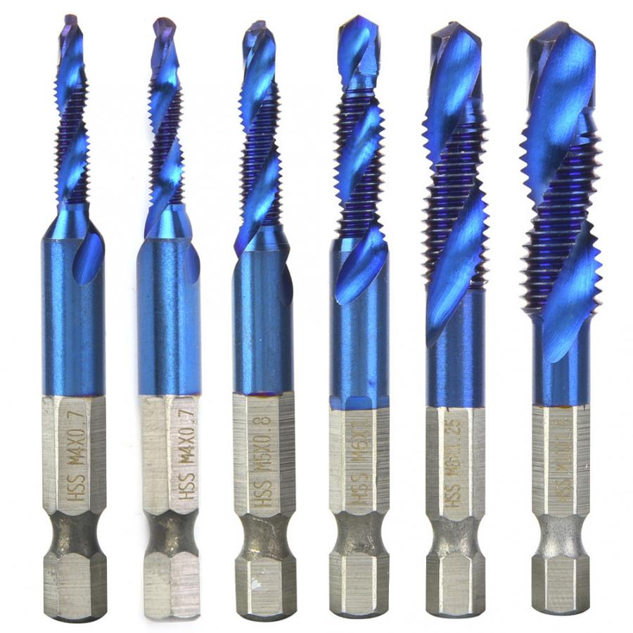 6 pcs metric hexagon shank tap bit M3M10 drill tapping Compound Tap metric M35 blue NAMI coating 6piece set