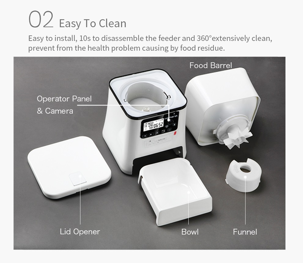 Homerun Smart Automatic Pet Feeder With Bluetooth WiFi APP Remote Control CE FCC for Dogs Cats
