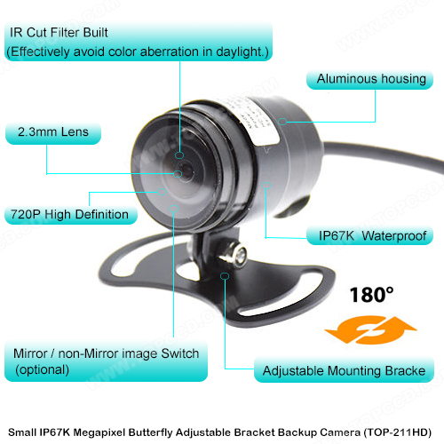 720P Megapixel Small Waterproof Adjustable Bracket Backup Camera TOP211HD