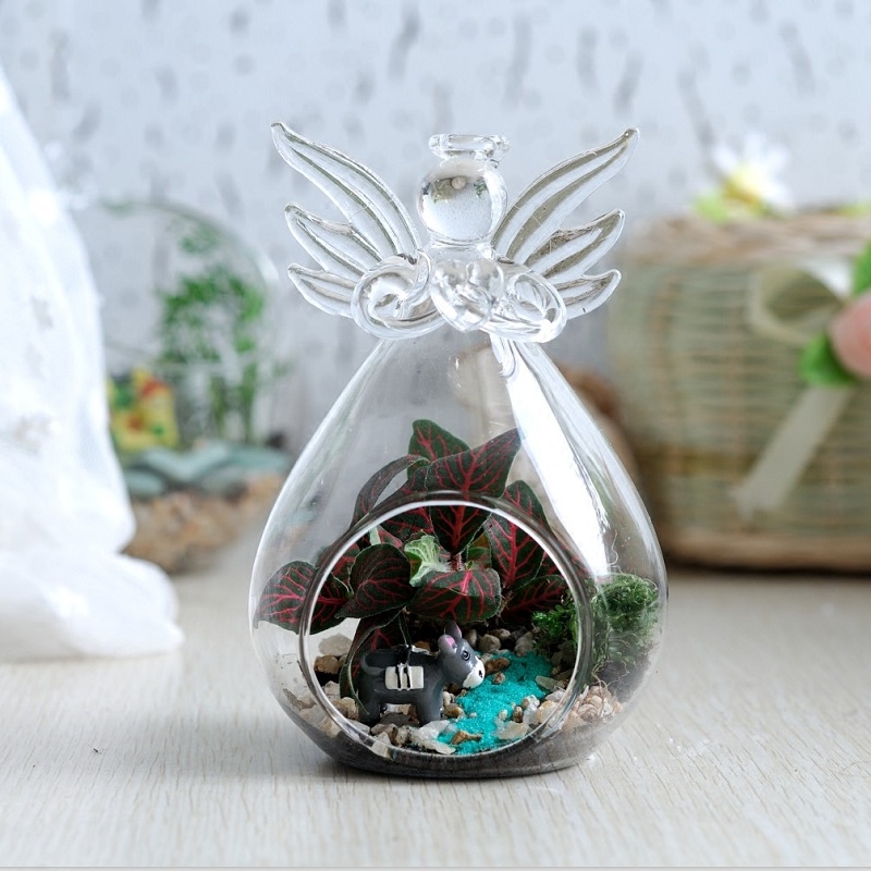 Transparent Glass Angel Candle Holder Hanging Glass Terrarium Vase Christmas Day Decoration China Factory