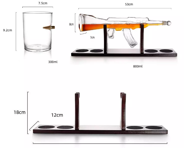 800ml Drinking Vessel Pyrex Glass Crystal Gun Shape BottleWhiskey Decanter