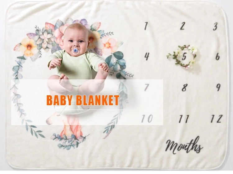 Newborn baby monthly Milestone flannel Fleece polyester swaddle plush throw milestone blanket