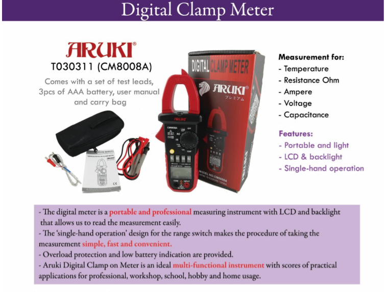 Aruki Meter Clamp HVACR measurement tools