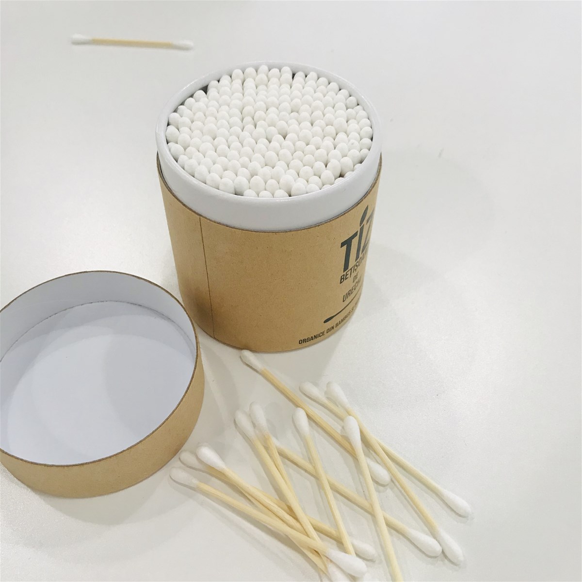 PlasticFree 100 Biodegradable Bamboo Cotton buds for Ear Cleaning cylinder box Customized Logo