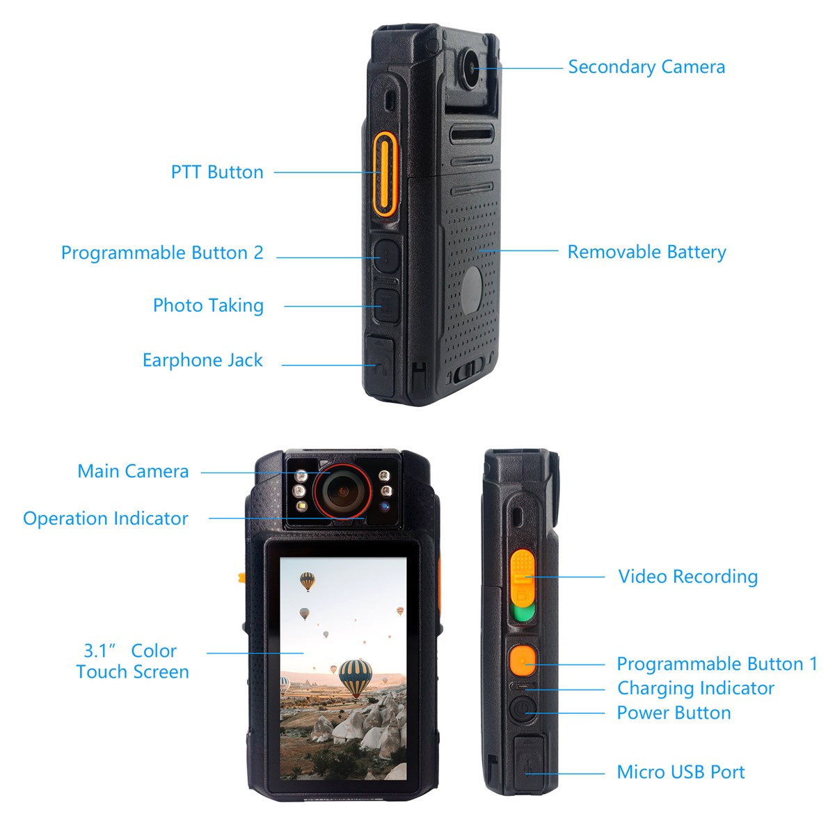 Onethingcam OTC980 Security Body Camera 1080p 140 Degrees IR Night Vision 3500mAh Battery Capacity