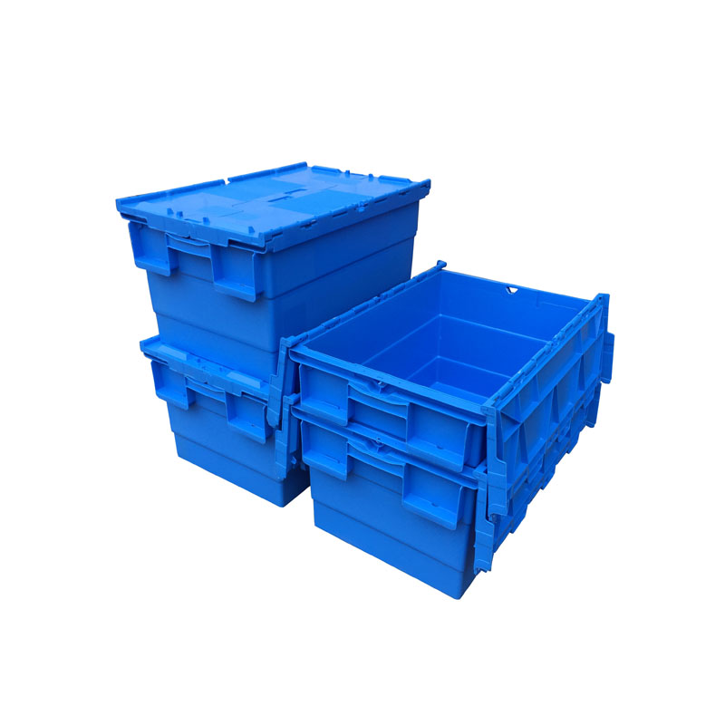 600400415mm plastic moving crate manufacturer attached lid plastic totes