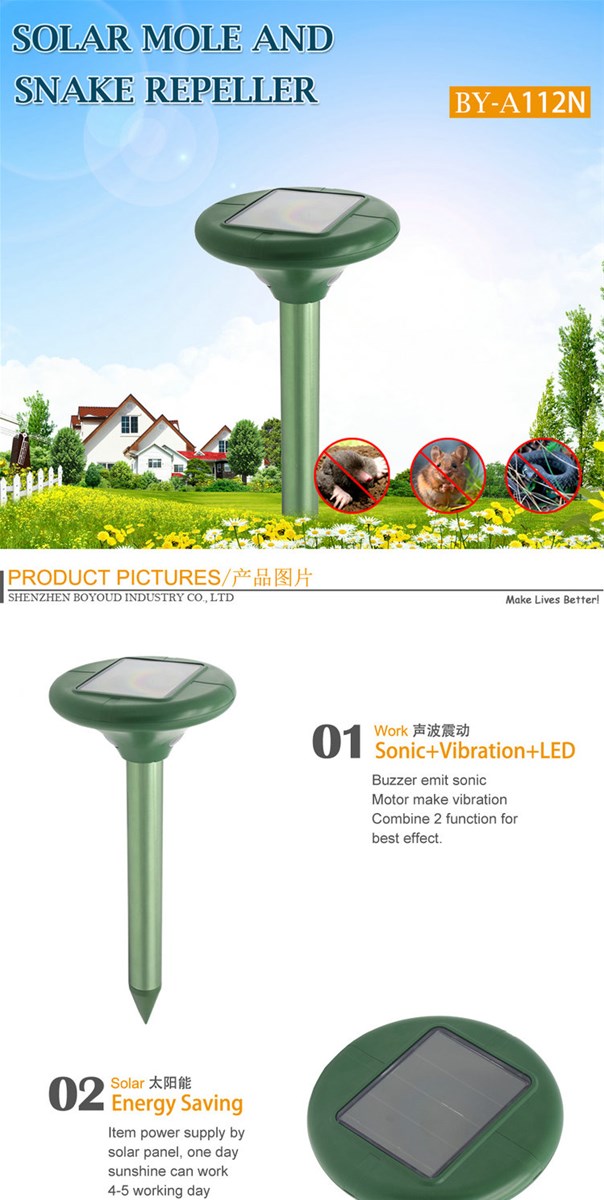 Ultrasonic Solar Powered Snake and Mole Repeller with LED Light