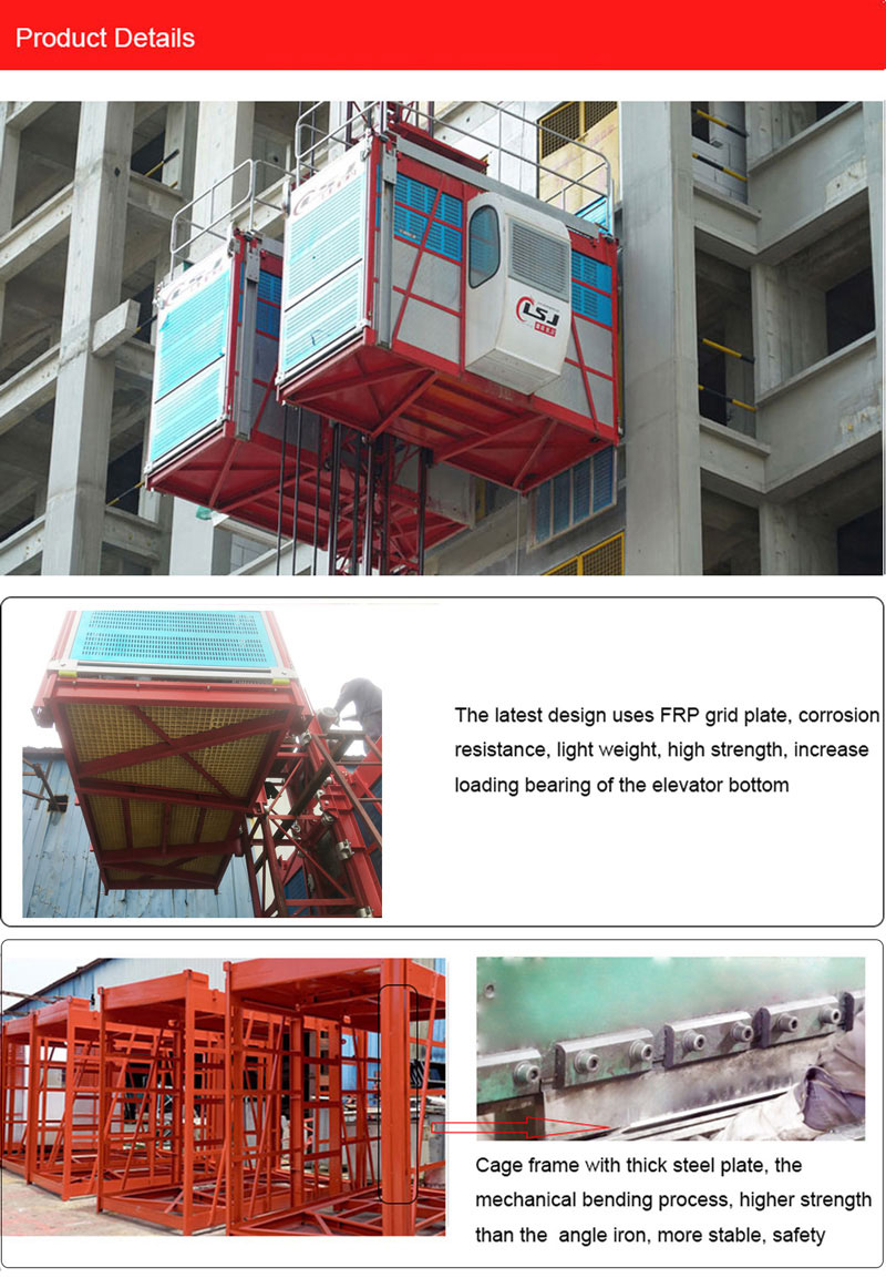 Prefessional Manufacturer SC200 033mmin double cage Construction Passenger and Material lift hoist