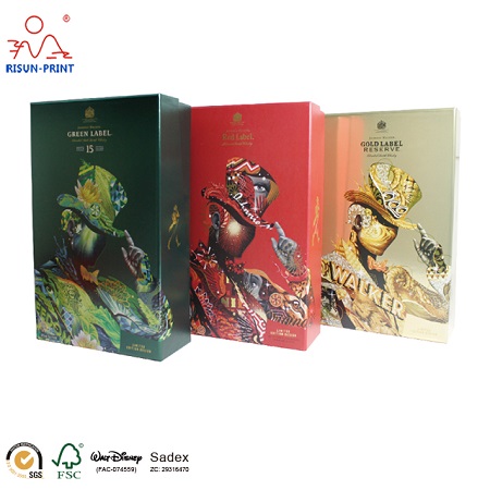 high quality custom printing wine packaging embossed logo whisky paper gift box