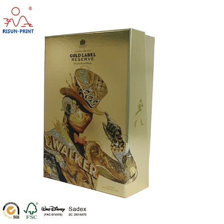 high quality custom printing wine packaging embossed logo whisky paper gift box