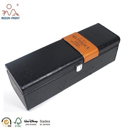 Customized pattern PU leather wine gift box wood wine box