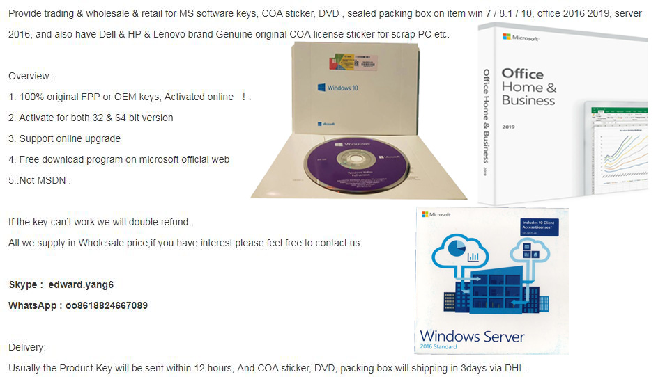 Win 7 Pro Original License Key Code COA Sticker DVD Sealed Packing Box