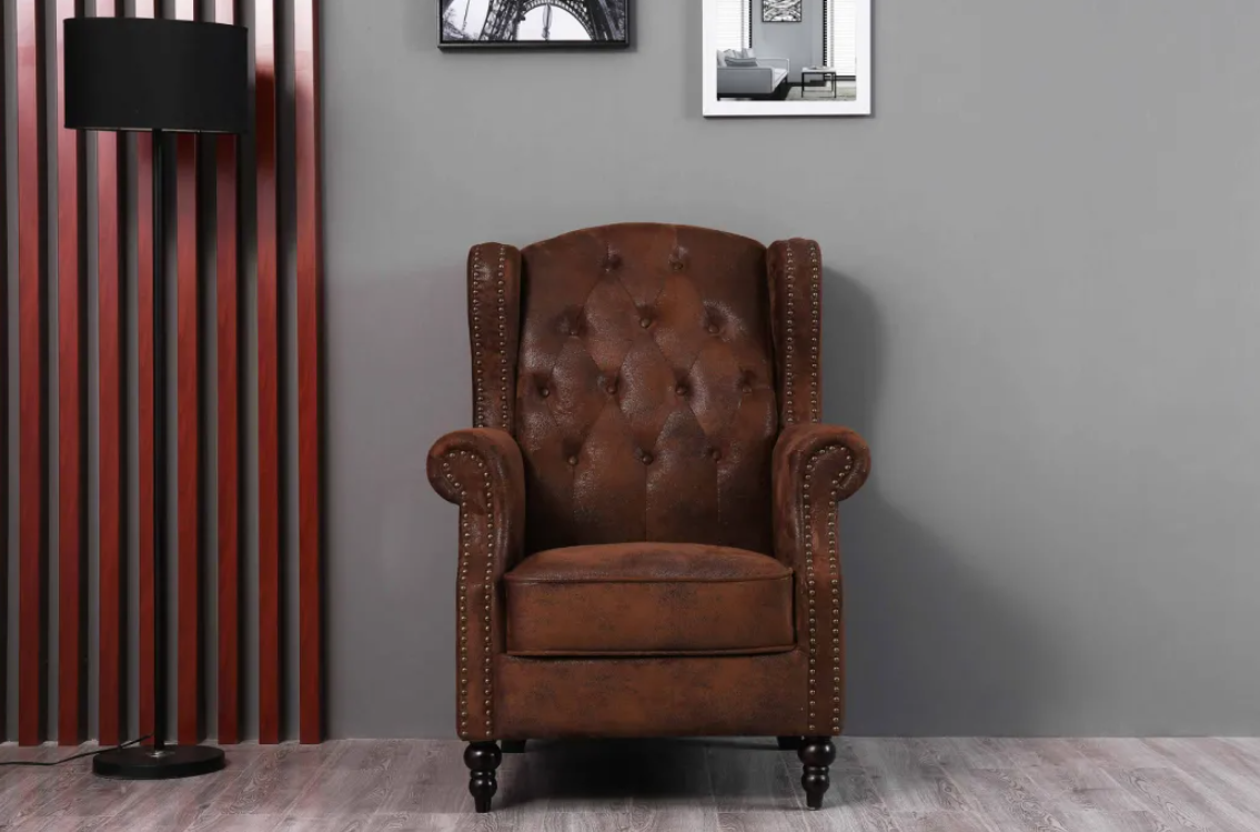 Wingback Armchair and Ottoman Living Room