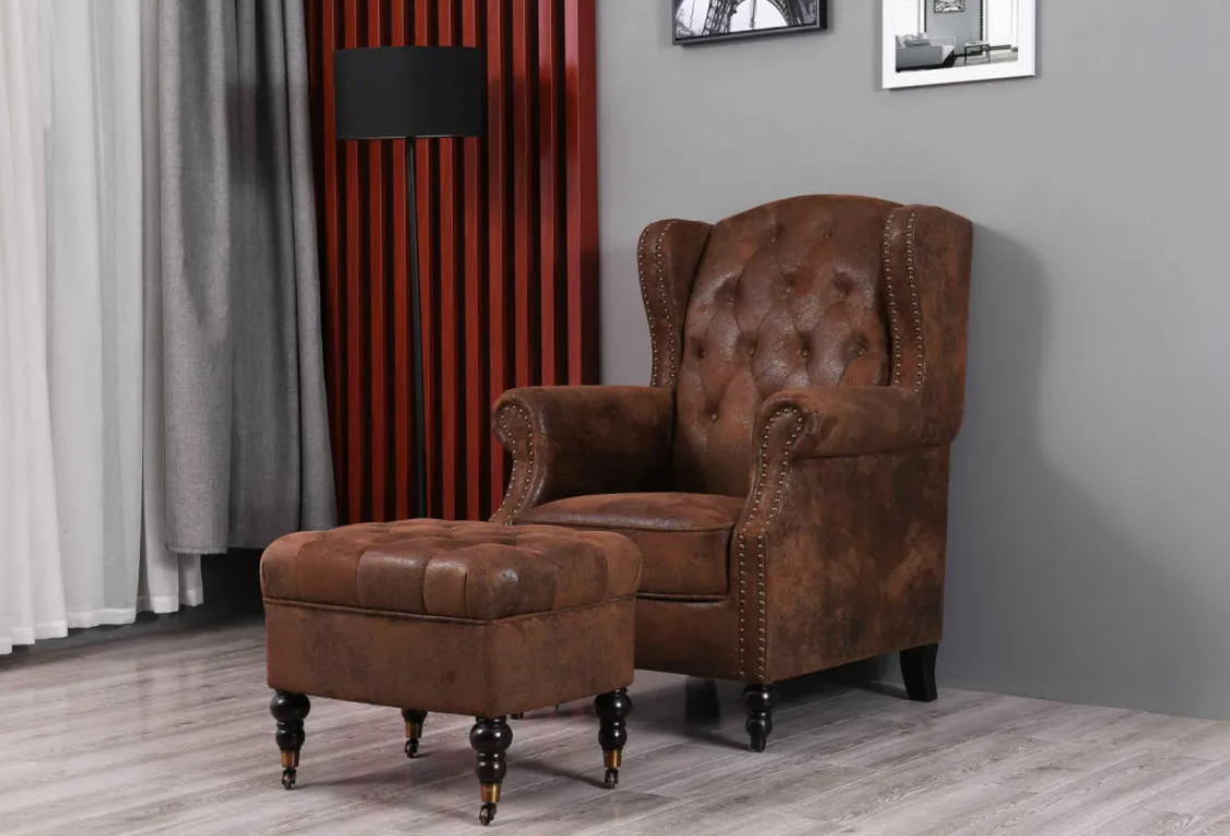 Wingback Armchair and Ottoman Living Room