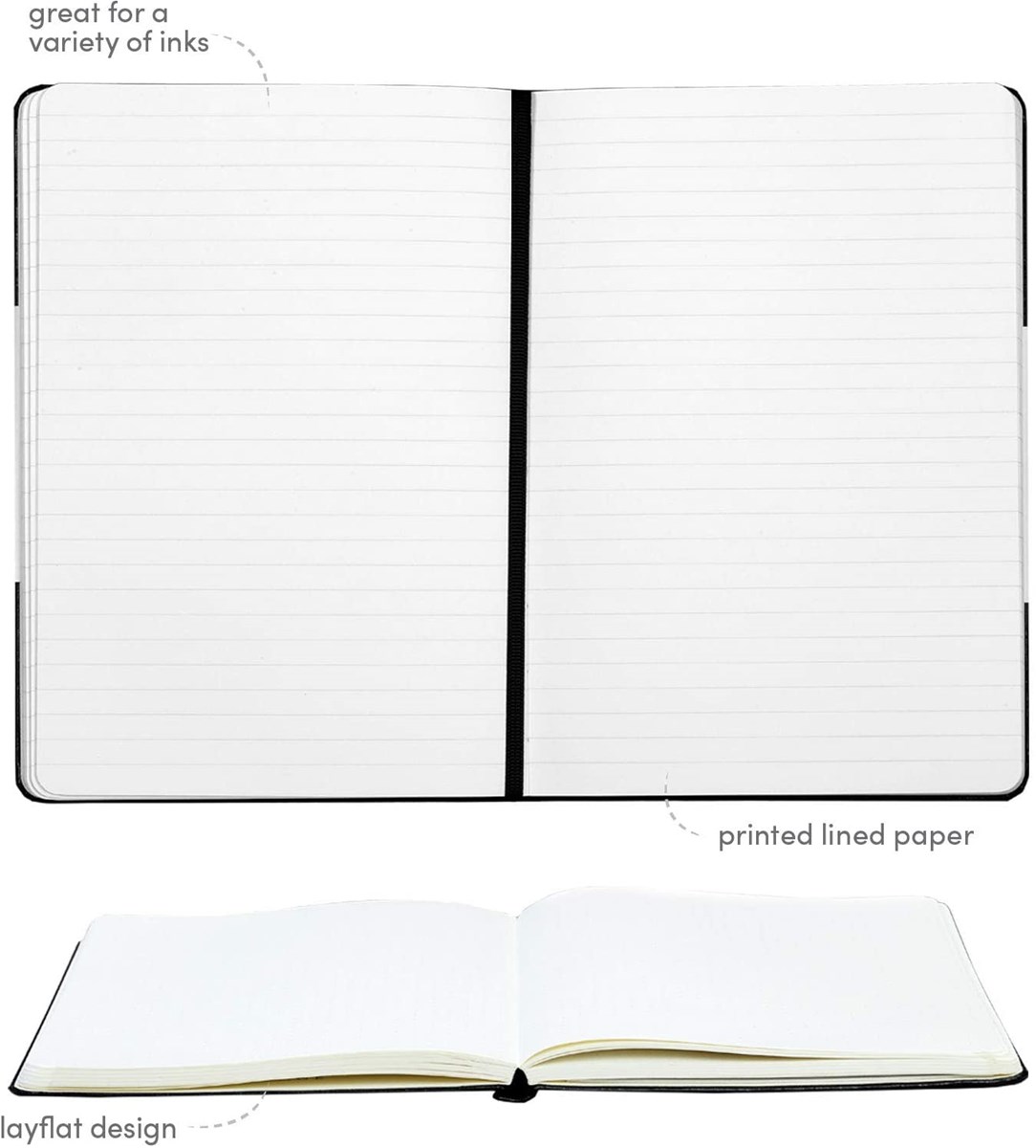 525x825 Ruled Hardcover Notebooks Faux Leather and Elastic Closure with PocketLined Journal Notebook