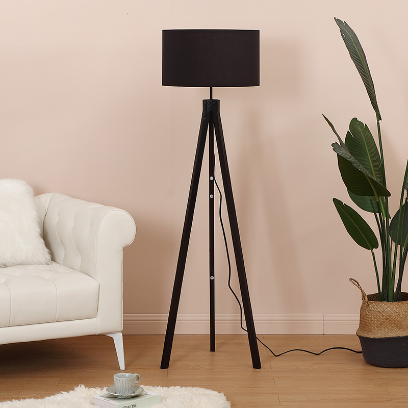 Dimmable LED LightModern Solid Wood Tripod Floor LampTall Free Standing Lamp for Bedroom Office