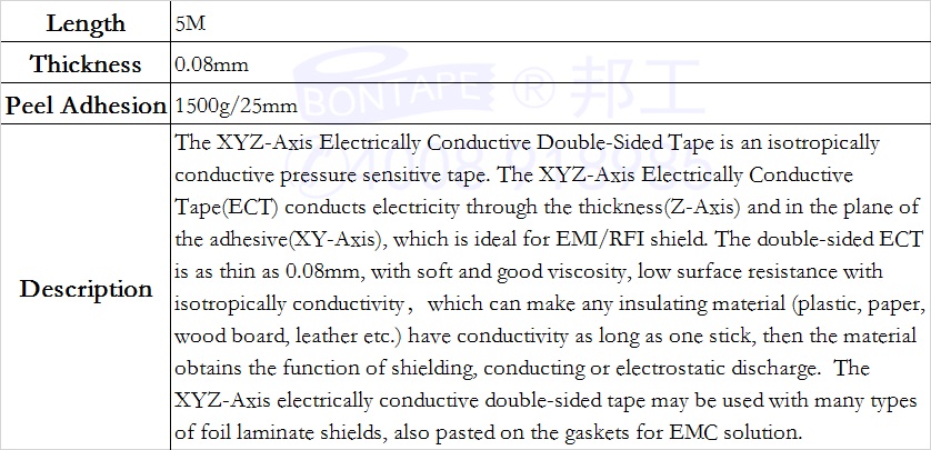 XYZAxis Electrically Conductive DoubleSided Tape EMI RFI Shielding Tapes Omnidirectional Conduction Electrical films