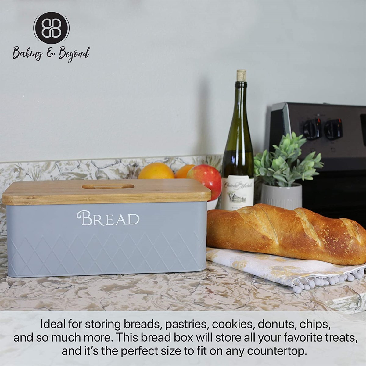 Bread Box with Bamboo Cutting Board Lid bread bin Bread Storage Container Holder Bread Keeper Bin