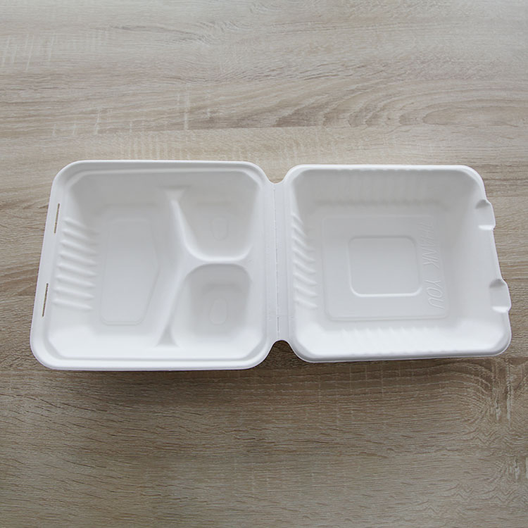 Wholesale biodegradable bagasse lunch box disposable environmental friendly 3 compartment bagasse lunch box